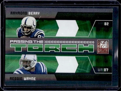 2009 Donruss Elite Raymond Berry Reggie Wayne Passing the Torch Green #/499 - Image 1 of 2