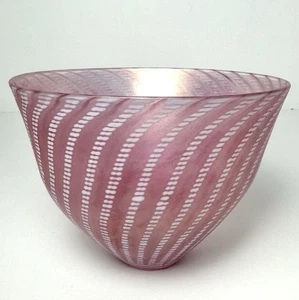 BERTIL VALLIEN Pink Minos Bowl Kosta Boda Iridescent Blown Glass Swirl Stripe - Picture 1 of 18