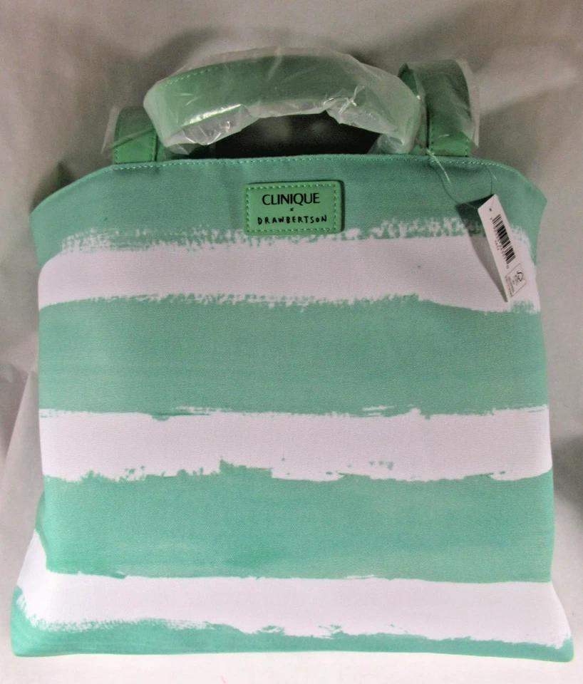 Clinique Tote Bag Book Beach Bag Mint Green and White Craft Grocery Reusable NWT - Image 1 of 4