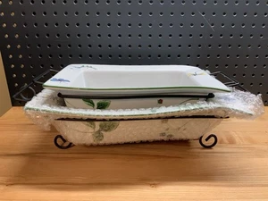 4pc Temp-tations Presentable Ovenware WILD GARDENCeramic Baking Dishes & 2 Racks - Picture 1 of 15