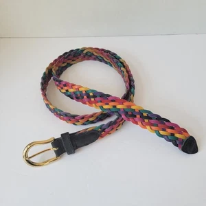 Vintage Split Leather Rainbow Multicolor Braided Belt EUC 90s Y2K - Bild 1 von 4