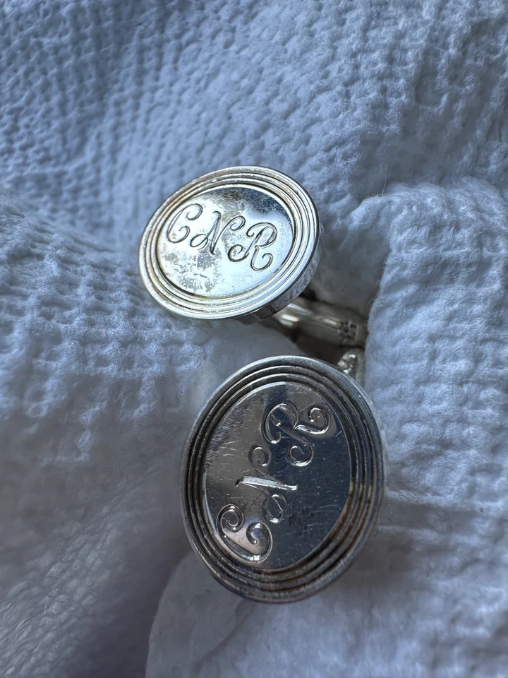 Gemelos ovalados con monograma de plata esterlina Tiffany & Co vintage, inicial CNR Foto 1 de 1