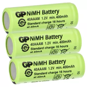 3x GP Battery 2/3 AAA 1.2V/400mAh GP40AAAM Micro NiMH Battery Height 29.7mm - Picture 1 of 9