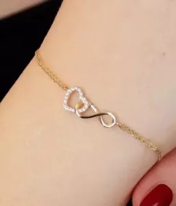 Heart Within Infinity Bracelet Round Simulated Diamond In 14k Yellow Gold Plated - Picture 1 of 5