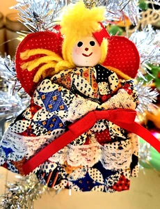 Vintage 1970er Handarbeit Land Weihnachten blonder Engel 6" Stoff Ornament süß - Bild 1 von 11