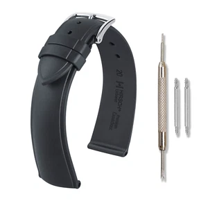 HIRSCH Urbane Natural Rubber Watch Strap - Waterproof Caoutchouc - Black - 22mm - Picture 1 of 8