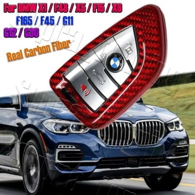 Cubierta de carcasa de llave remota de fibra de carbono roja real para BMW serie 1/2/5/7 G11 G12 G30 Foto 1 de 4