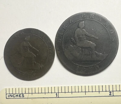 1870 Spain 5 & 10 Centimos Bronze & Copper Coin Lot - Image 1 of 4