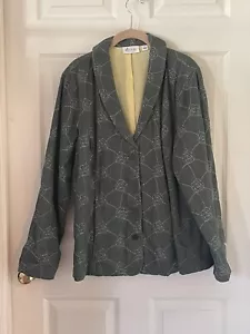 Denim & Co Womens Green Jacket Button Blazer Floral Embroidery Sz L Barely Used! - Picture 1 of 7