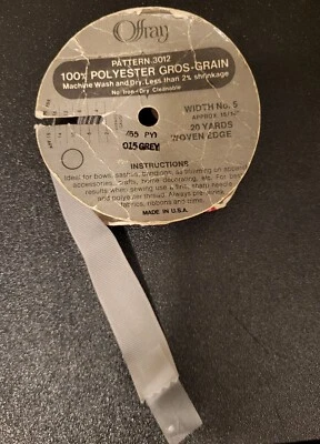 VTG Offray Pattern 3012 Gros Grain Woven Edge Grey Ribbon 20 Yds - Image 1 of 3