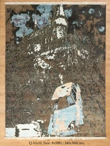 8x10ft Abstract Modern Rare Painting Theme HandKnotted Transitional Bedroom Rug - Picture 1 of 9