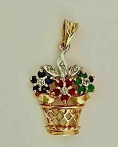 2Ct Round Lab Created Diamond Flower Basket Pendant 14K Yellow Gold Plated 18"In - Picture 1 of 7