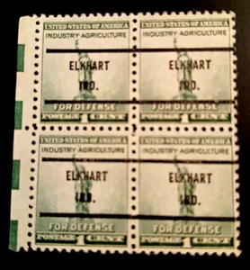SCOTT # 899 - BLOCK OF 4 PRECANCELED ELKHART , IND ONE CENT STAMPS - F / VF - Picture 1 of 2