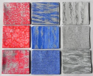 9 Fat Quarters, rot weiß blau metallic, verschiedene Muster 18"x21" Baumwollstoff - Bild 1 von 4
