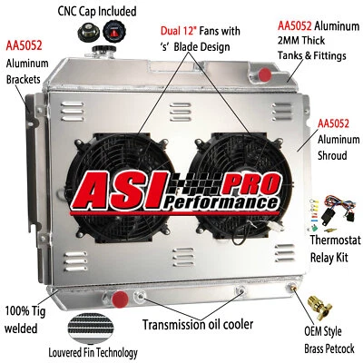 3Row Radiator Shroud Fan for 1977-88 Ford E-250 E-350 Econoline Club Wagon AT Foto 1 de 4