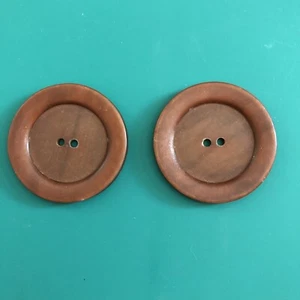 Vtg 2 Large Brown Coat Buttons Wood Look Raised Rim 2-hole 1-5/8” - Picture 1 of 4