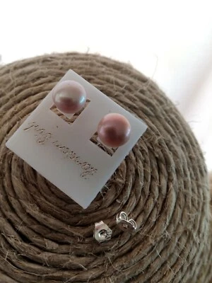 Orecchini PERLE VERE NATURALI mm8 lilla lavanda nuovi argento 925 - Immagine 1 di 4