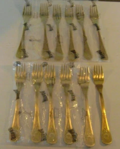 MEPRA S.p.A. SET 12 TAFELFISCHGABELN DIANA ICE ORO (gold) Hawk 18/10 Italien NEU - Bild 1 von 12
