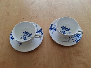 2 Espresso-Tassen+Unterteller habitat Feines Bone China Porzellan weiß mit blau - Bild 1 von 4