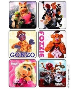 6 x Square Stickers ~ Muppets Fozzie Gonzo Miss Kermit Piggy Animal Sparkle ~ - Picture 1 of 1