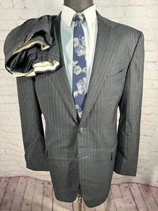 JOSEPH ABBOUD Hombre Gris Rayas Plisado 2 Piezas Traje 45L Chaqueta 42/31 Pantalón - Imagen 1 de 12
