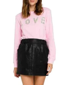 Endless Rose Embellished Love Sweatshirt Women's XS Pink Crew Neck Long Sleeve - Picture 1 of 17