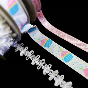 NEW Edge Trim Birthday Cupcake Flower Fabric Ribbons lot of 3 -30 yd - Picture 1 of 4