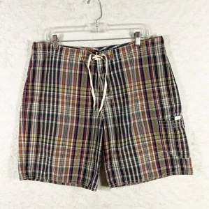 Polo Ralph Lauren Board Shorts Mens Size 34 Vintage Multi-Color Plaid Cargo Swim - Picture 1 of 10
