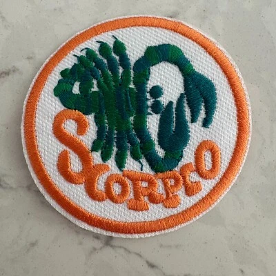 Scorpio Zodiac Sign Patch White Orange-Trim Sewing & Craft Embroidered Sew-On - Image 1 of 3