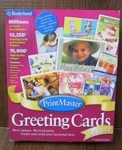 Software PC Print Master Greeting Cards Deluxe Win 98 2000 ME XP NEW Big Box - Picture 1 of 3