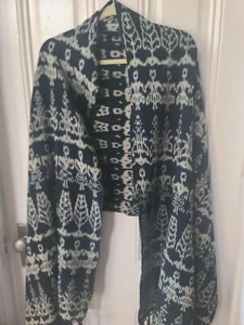 Large Shawl Wrap Scarf Hand Loom Woven Fringe Indigo Gray 28"x83" Excellent! - Picture 1 of 4