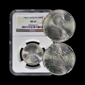 VATICAN CITY. 1963, 500 Lire, Silver - NGC MS63 - Paul VI, Papal Arms, Fleur - Picture 1 of 5