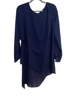 White House Black Market Dress Women 10 Navy Tunic Asymmetric Lined Preppy Boho - Image 1 of 4