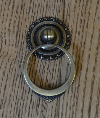 Single Good Quality small Antique Brass Ring drop Handle 39mmØ with Fixing Screw - Image 1 of 3