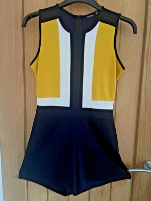 Boohoo Mono Reino Unido 10 Azul Marino Amarillo Retro Y2K Verano Fiesta Festival Boho En muy buena condición Foto 1 de 4