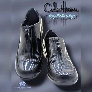 Cole Haan Waterproof Luna Oxford Shoes Sz 7.5 B Blue Patent Leather Rain Shoes - Picture 1 of 16