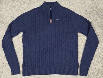 Suéter Pullover Vineyard Vines Cableknit 1/4 Cremallera Talla XL 18 Niños Azul Cuello Simulado Foto 1 de 4