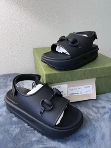NEW Auth Gucci Horsebit Platform Slide Sandals Black Rubber Size 7 US 7.5 - Picture 1 of 10