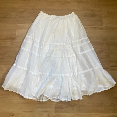 Lauren Ralph Lauren Women's Tiered Cotton Maxi Skirt White Sz 6 Peasant Prairie - Image 1 of 4