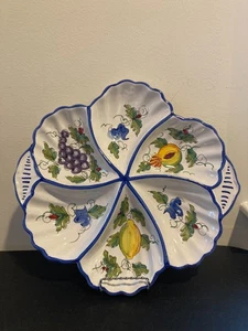 Deruta Italian Majolica Ceramic Divided Snack Platter Tray Creme de La Creme 13" - Picture 1 of 9