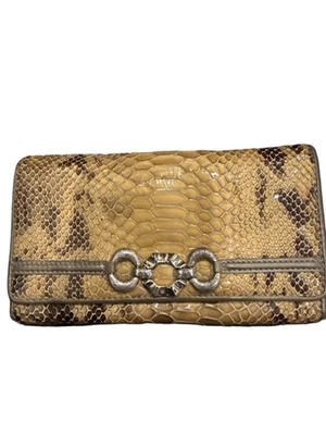 Cartera Grande Brighton Seven Beige Marrón Piel de Serpiente Metálica Bronce Suavemente Usada RF Foto 1 de 4