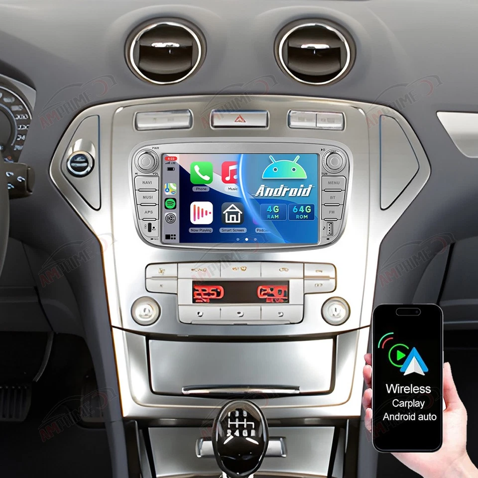 AMPRIME 4+64GB Für Ford Mondeo MK4 2008 2009 2010 2011 Android 15 Autoradio Carplay GPS