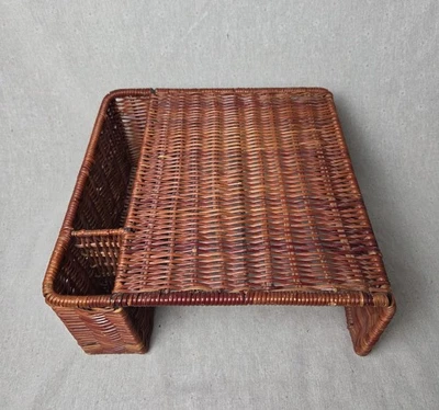Bandeja reposabrazos sofá mimbre ratán vintage años 80 90 tocador escritorio organizador Foto 1 de 4