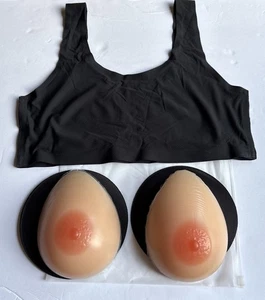 B Cup Silicone Breast Forms Fake Boobs W Stretchy Pocket Bra3XL Set for Cosplay - Picture 1 of 11