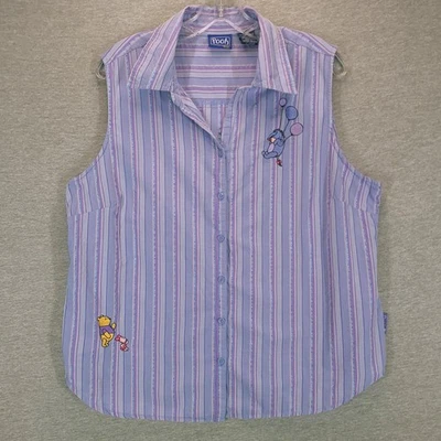 迪士尼小熊维尼衬衫女式 XL 条纹无袖 Eeyore 小猪小熊维尼 — 第 1/4 张图片