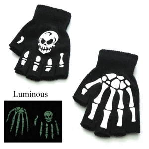Luminous Halloween Easter Fingerless Ghost Claw Gloves HalfFinger Skull Skeleton - Picture 1 of 14