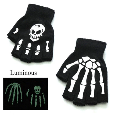 Luminous Halloween Easter Fingerless Ghost Claw Gloves HalfFinger Skull Skeleto⇓ - Image 1 of 4