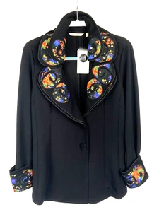 NWT Soft Surroundings Womens Blazer Large Black Jacket Floral Shapeable Collar - Picture 1 of 4