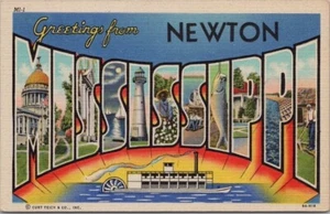 NEWTON, MISSISSIPPI Postal Grande Riverboat/Curteich Lino 1939 Sin Usar - Imagen 1 de 2