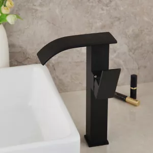 Grifo de tocador mezclador fregadero lavabo lavabo negro montaje en cubierta en cascada grifo de tocador - Imagen 1 de 12